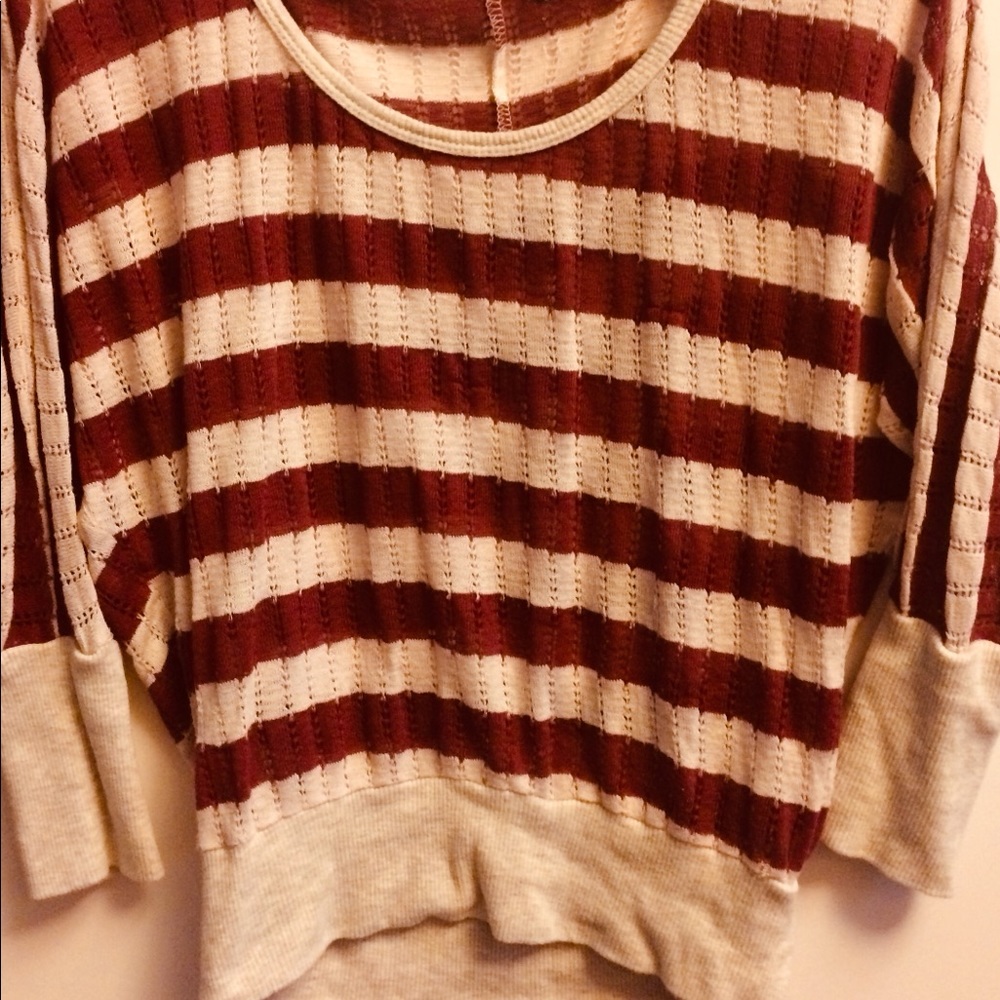 Maroon and Grey Striped Sweater